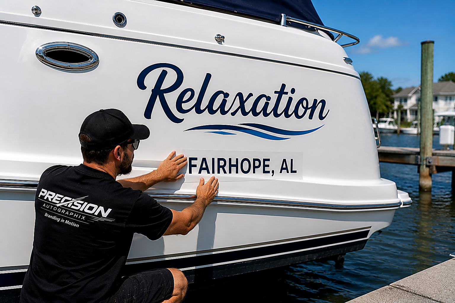Cut vinyl boat hailing port lettering USCG compliant Alabama