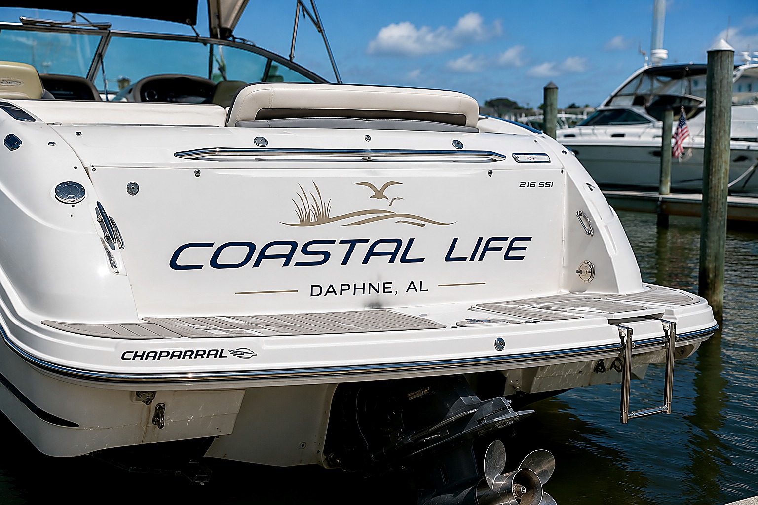 Custom cut vinyl boat name stern lettering Baldwin County Alabama