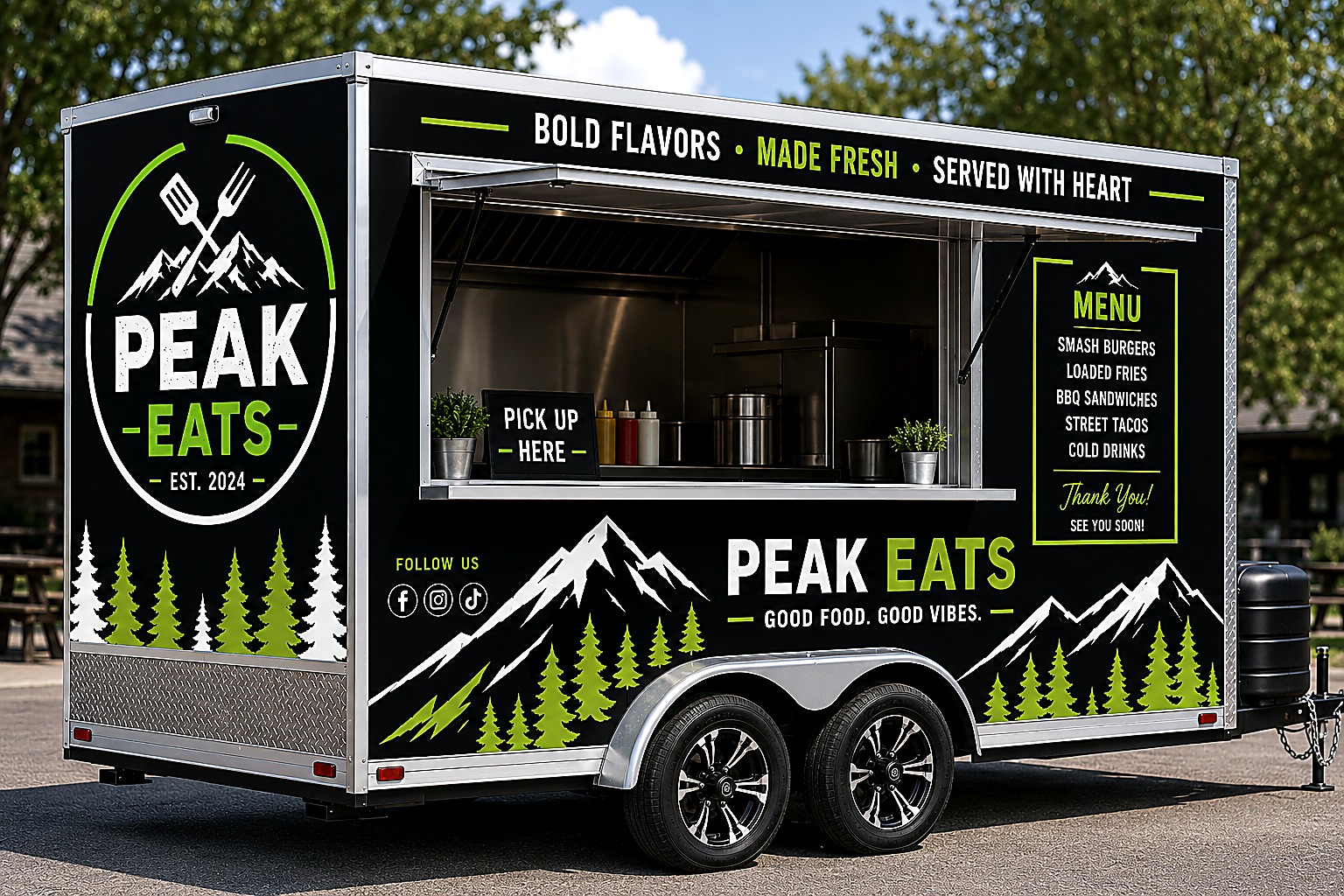 Custom vinyl graphics food trailer concession business branding Baldwin County AL
