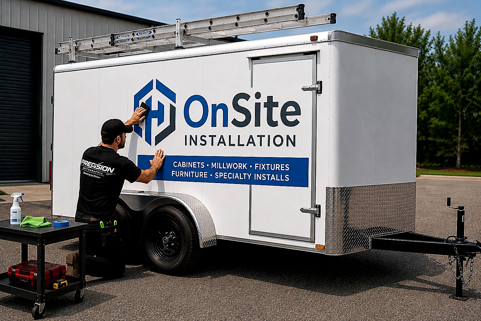On-site vinyl graphics installation equipment trailer commercial Alabama