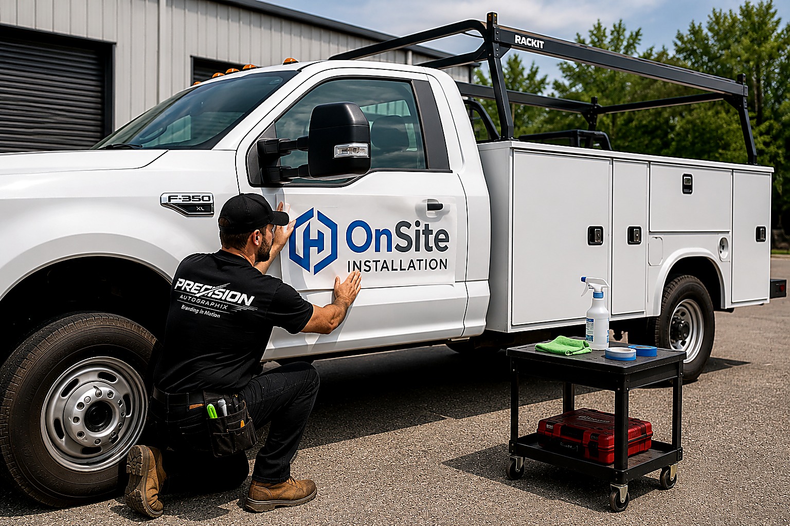 On-site vinyl graphics installation work truck Baldwin County Alabama